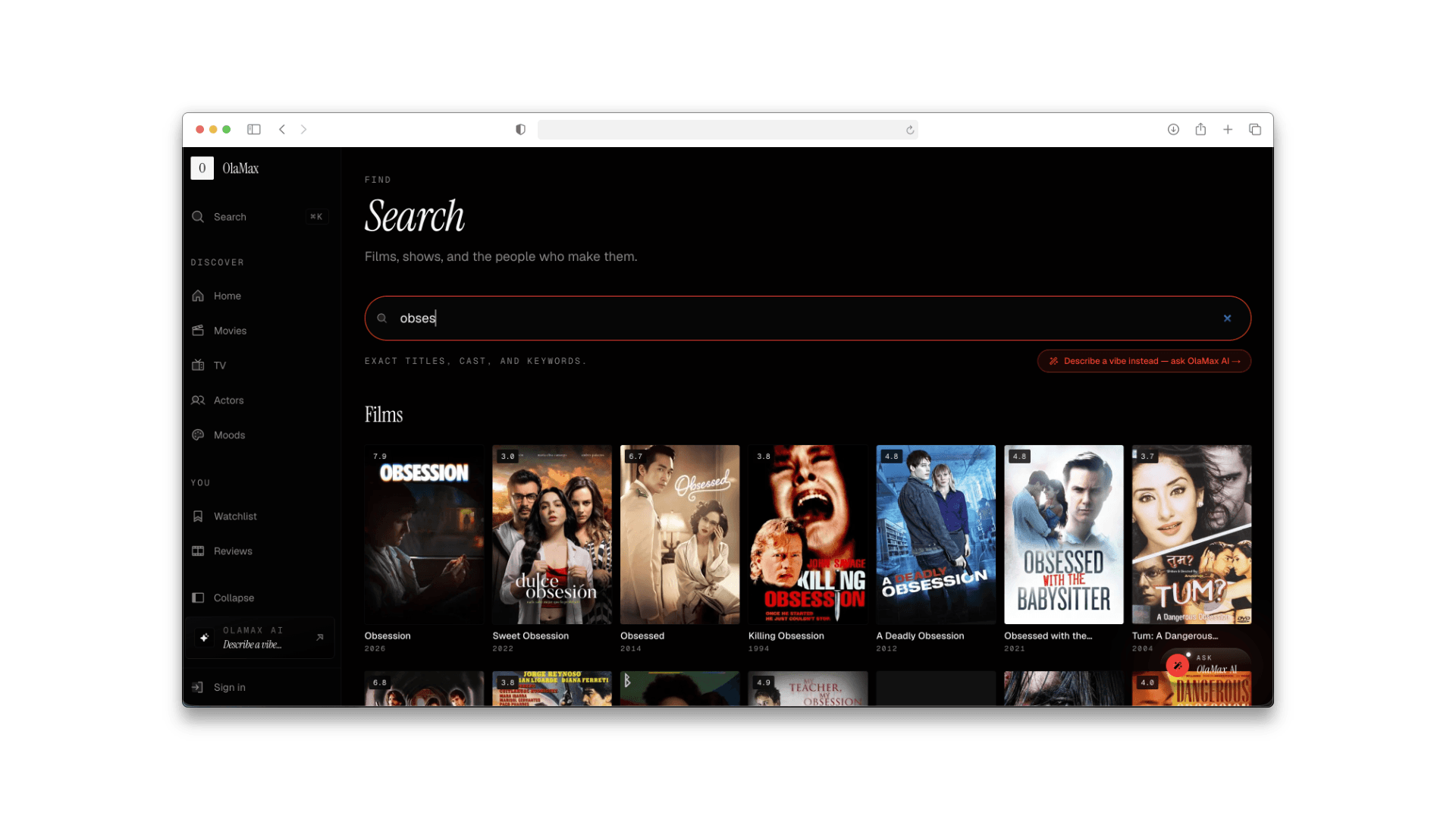 OloMax search across films and people