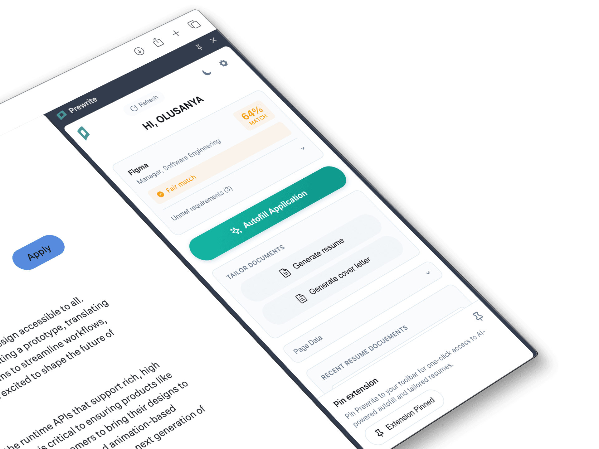 PreWrite auto-apply browser extension